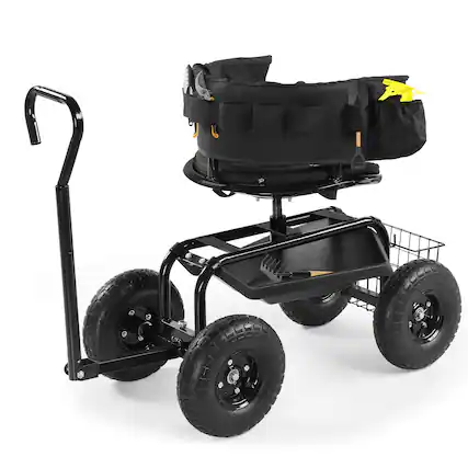 Front. Winado - Rolling Garden Stool with Seat and Extendable Handle, Gardeners Tool Seat with Wheels and Extra Storage, Gifts.