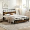 Front. Gymax - Gymax Queen Size Bed Frame Industrial Platform Bed Frame w/ Under Bed Storage - Black, Rustic Brown.