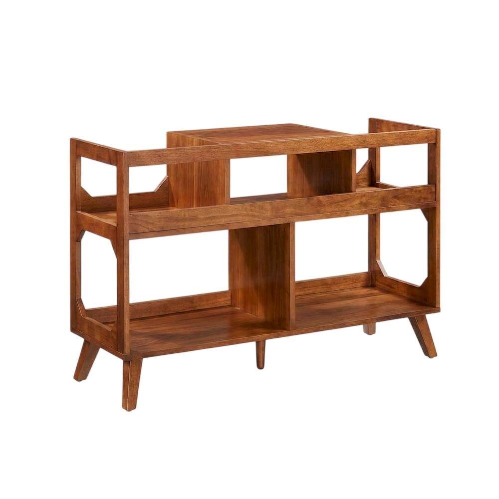Back. FurniFact - Brown Large Walnut Record Player Stand - Walnut.