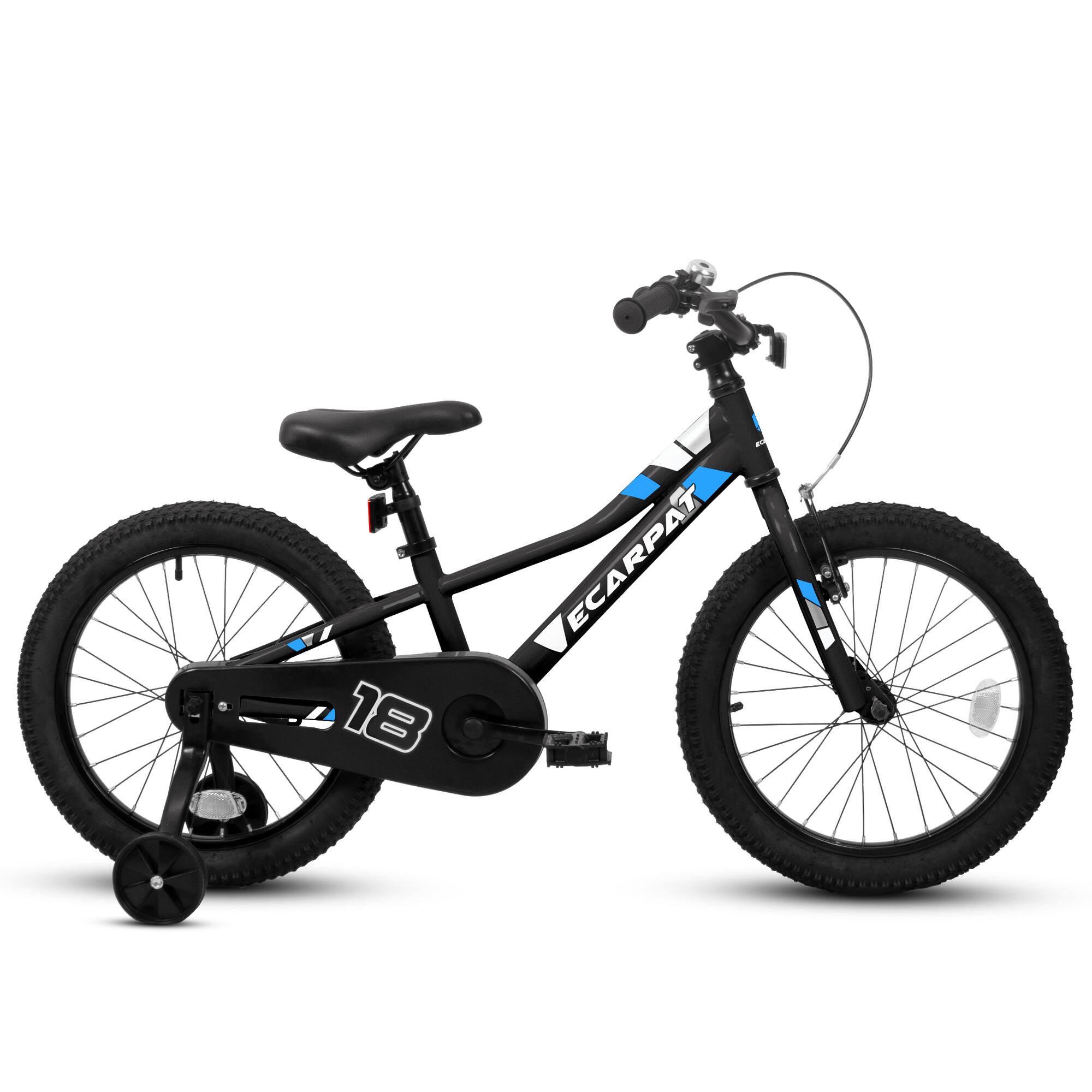 Angle. Aukfa - 18 Inch Kids Bike for Boys Girls Ages 3-5 Years 1-Speed Childrens Bicycle with Training Wheels & Dual Brakes - Black.