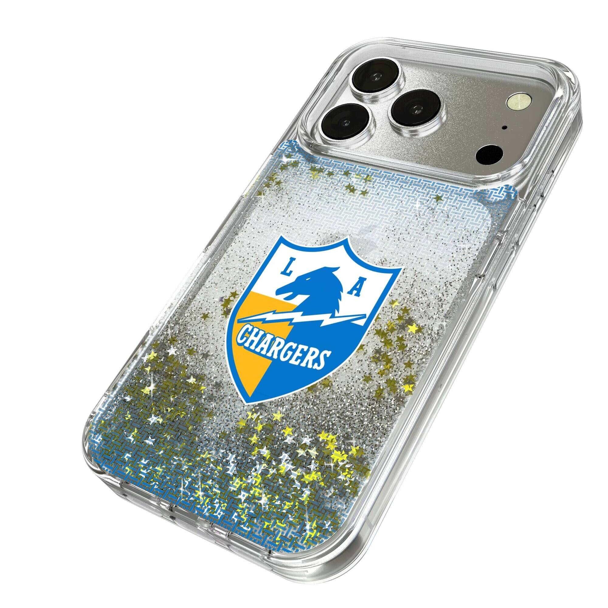 Alt View 1. Keyscaper - Los Angeles Chargers Linen Logo iPhone Glitter Case - 13 Pro Max - Multicolor.