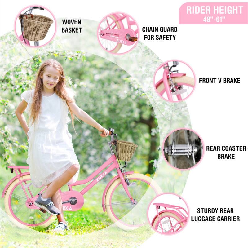 - WOVEN BASKET
- RIDER HEIGHT 48"-61"
- CHAIN GUARD FOR SAFETY
- FRONT V BRAKE
- REAR COASTER BRAKE
- STURDY REAR LUGGAGE CARRIER