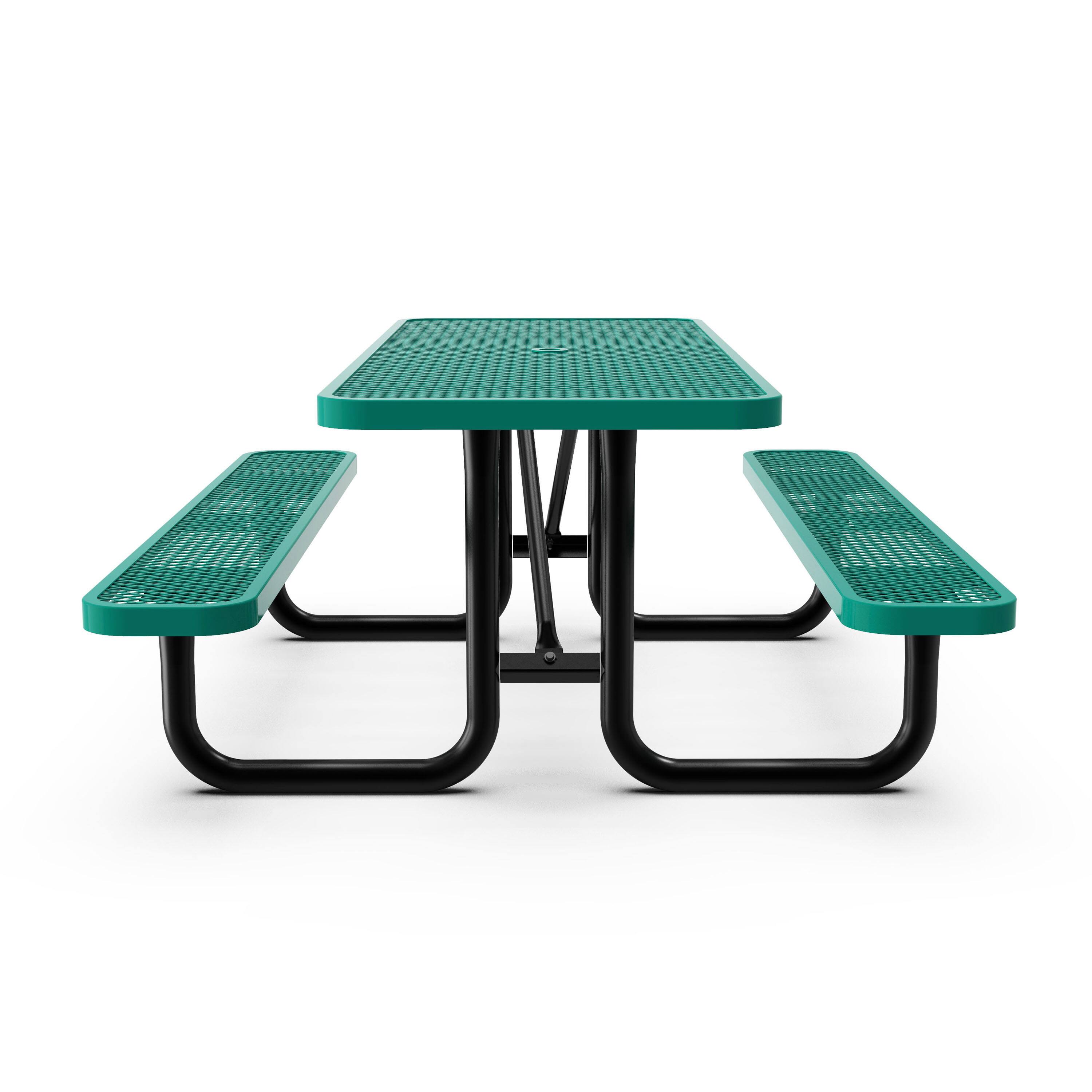 Left. Flash Furniture - Mantilla 6' Rectangular Outdoor Picnic Table with Commercial Heavy Gauge Green Expanded Metal Mesh Top and Seats and Bla - Green.