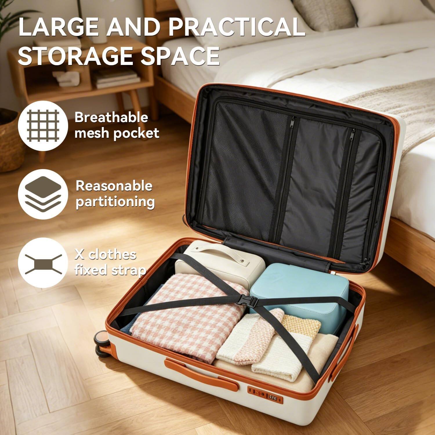 LARGE AND PRACTICAL STORAGE SPACE

- Breathable mesh pocket
- Reasonable partitioning
- X clothes fixed strap