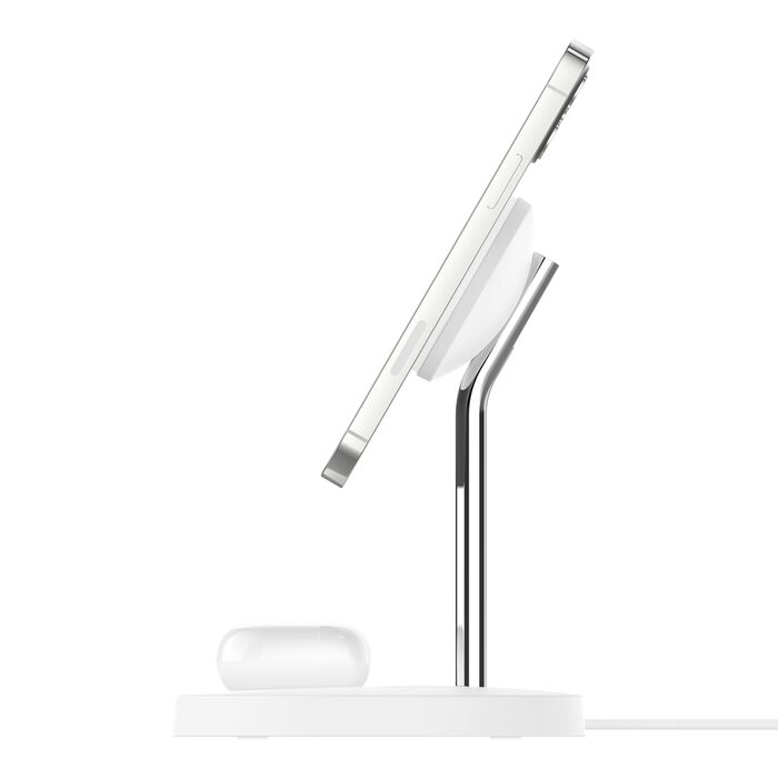 Alt View 1. Belkin - MagSafe 2-in-1 Wireless Charging Stand for iPhone & AirPods, 15W - White.