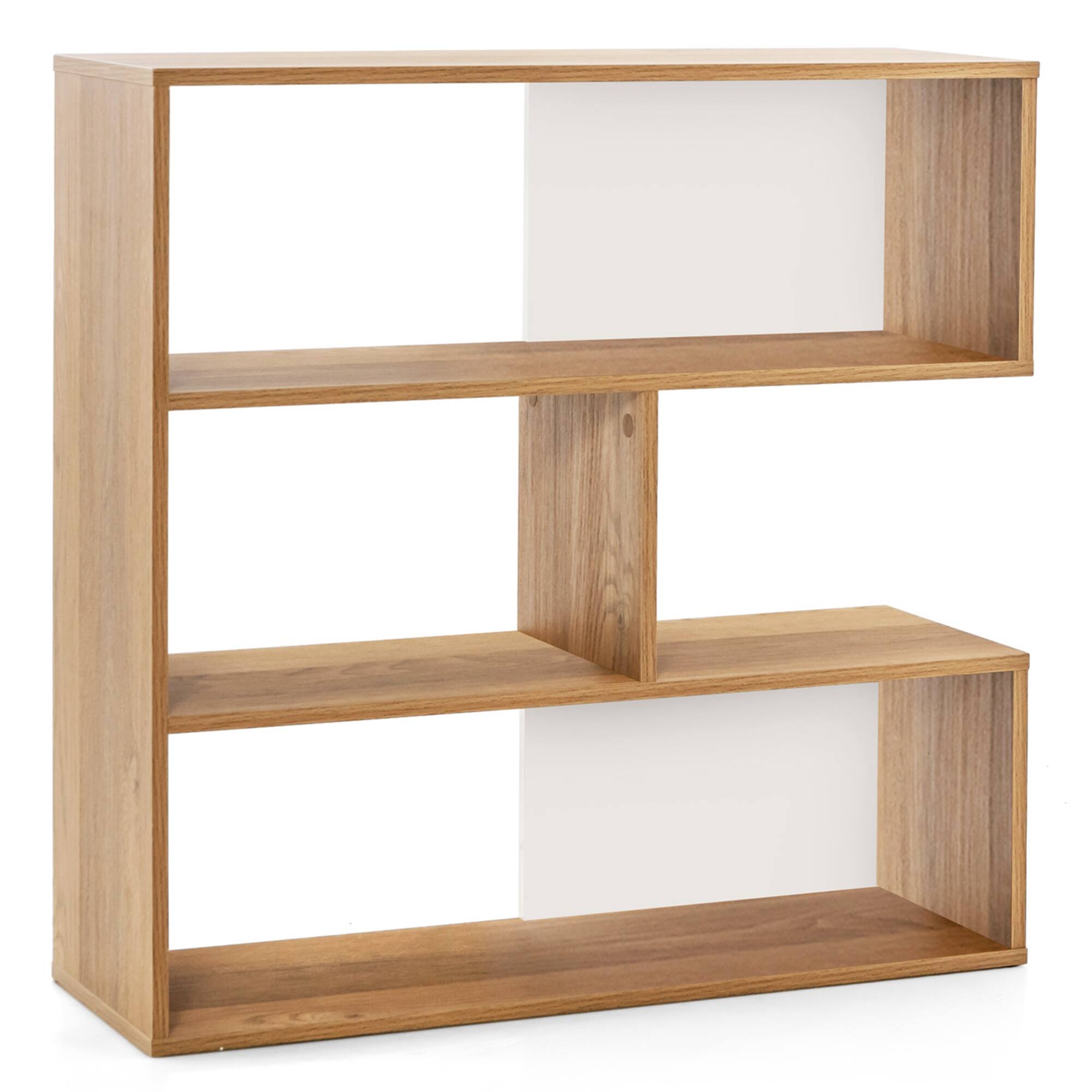 Alt View 17. Costway - 3-Shelf Concave Bookshelf Room Organizer with Anti-Toppling Device Freestanding - Natural.