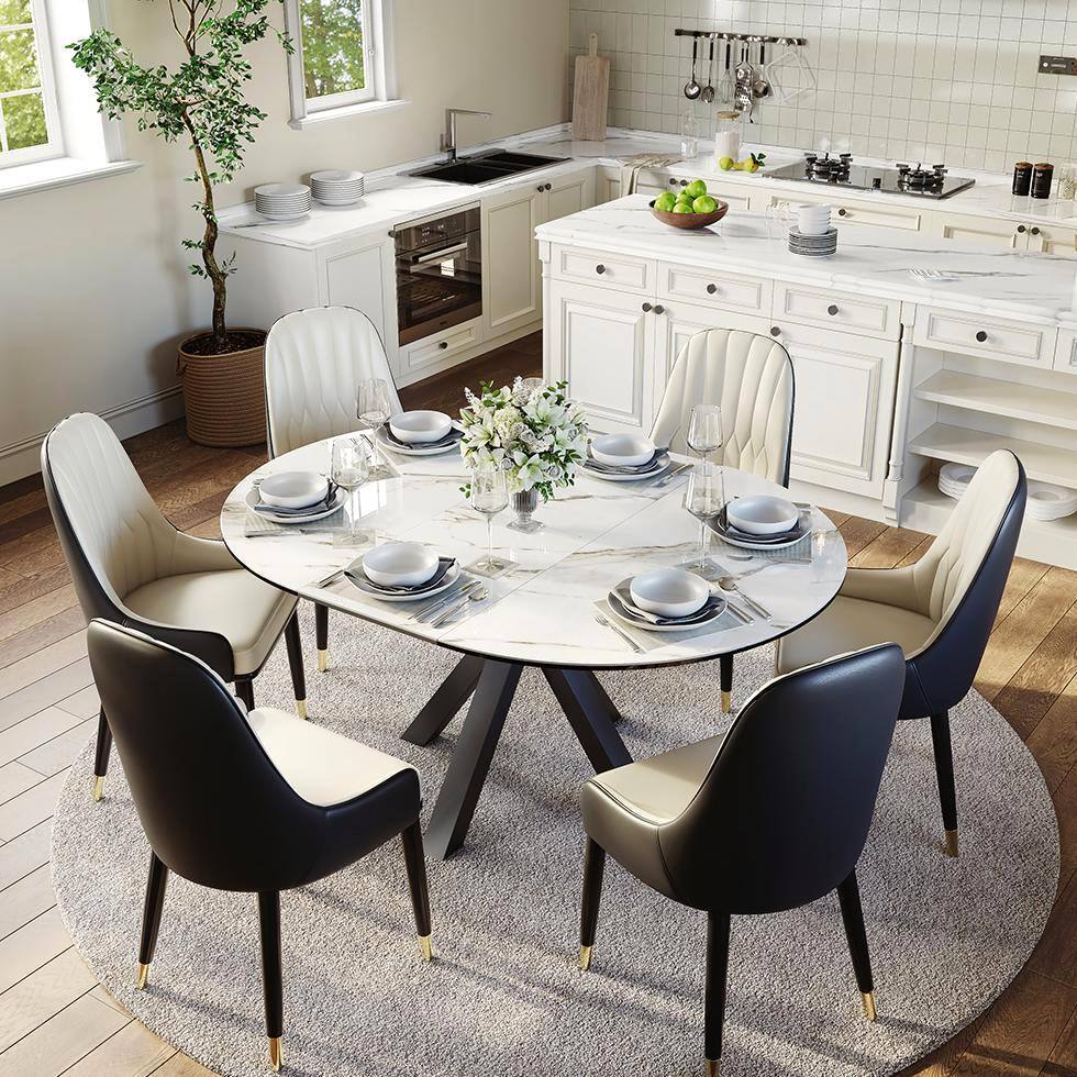 Left. POVISON - Modern Dining Chair With PU Leather (Set of 2), Black & Beige Chair, Metal Legs - Gray & Beige PU Leather.