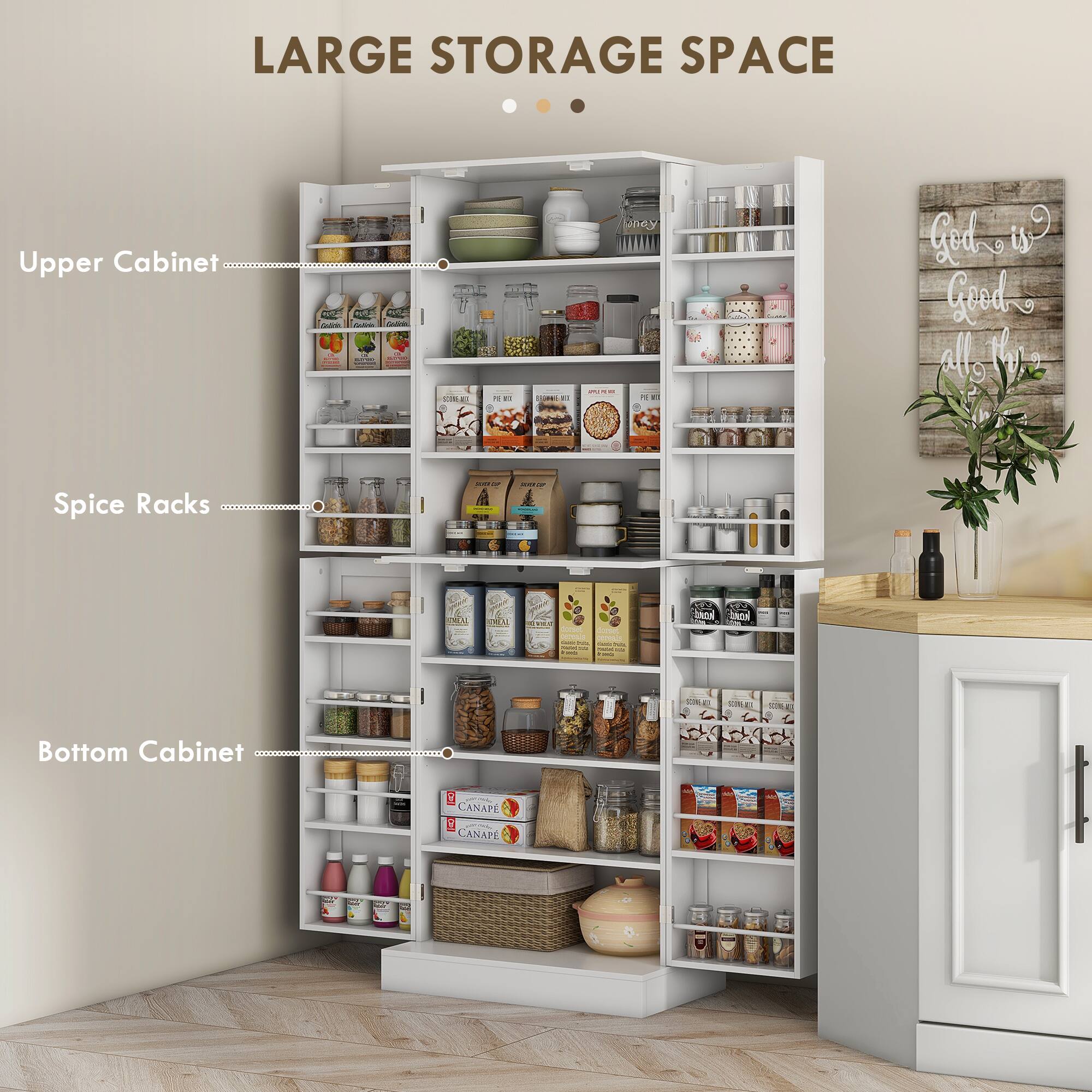 LARGE STORAGE SPACE

Upper Cabinet

Spice Racks

Bottom Cabinet