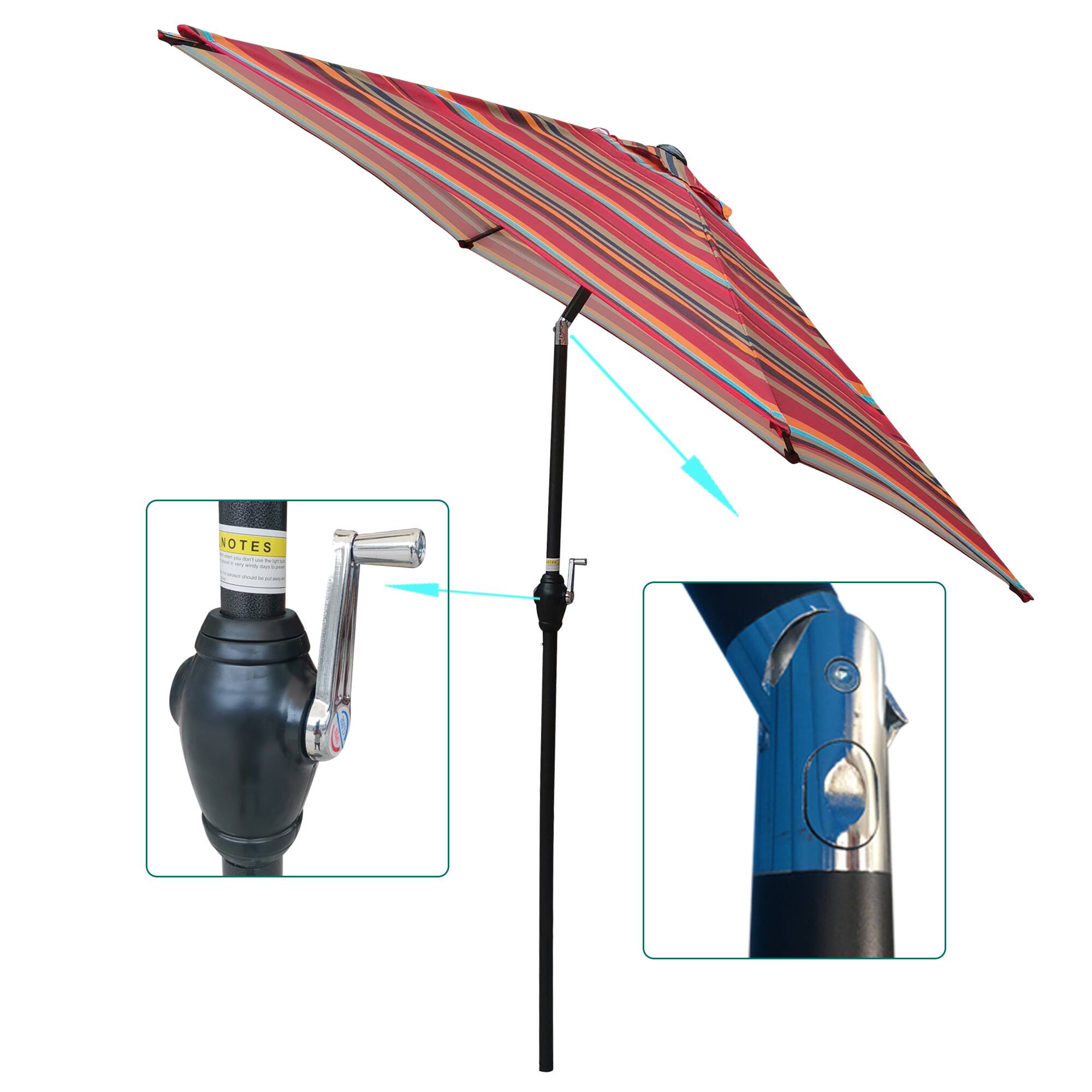 Back. Loheer - Loheer 9Ft Patio Umbrella Red Striped Outdoor Market Umbrella with Crank Lift and Push Button Tilt.