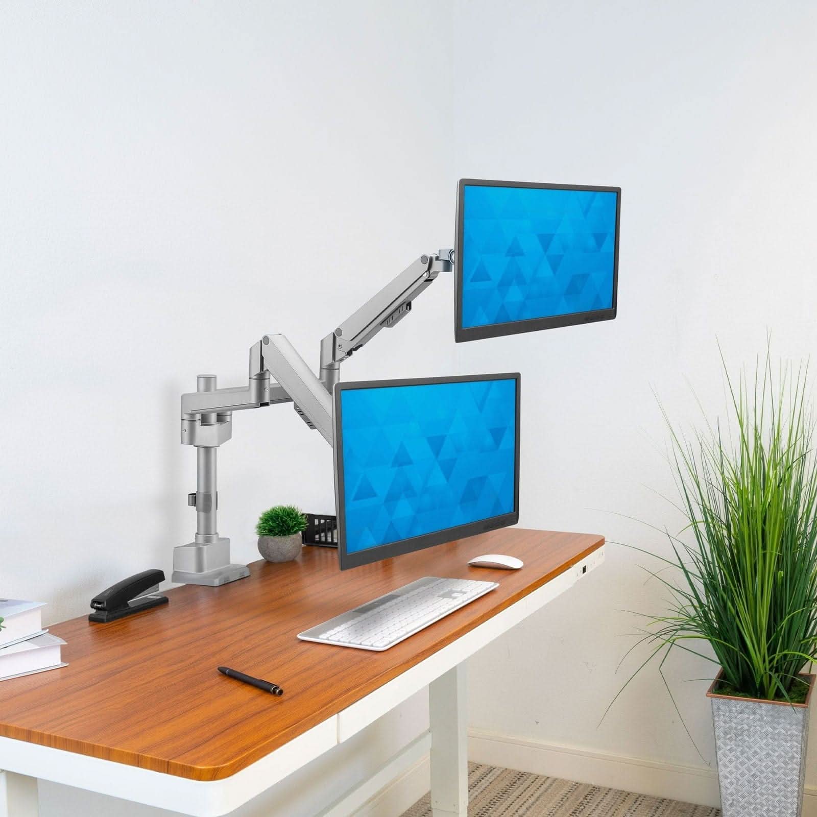 Alt View 7. Mount-It! - Dual Monitor Desk Mount – Full Motion Height Adjustable Silver Arm for Two 19"-32" Monitors - Silver.