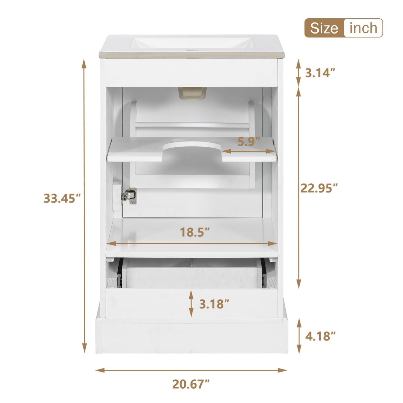 Size inch  
3.14"  
5.9"  
33.45"  
22.95"  
18.5"  
3.18"  
4.18"  
20.67"
