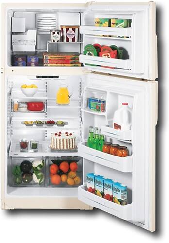 Front Standard. GE - 18.0 Cu. Ft. Frost-Free Top-Mount Refrigerator - Bisque-on-Bisque.