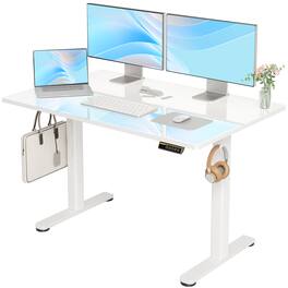 APRILSOUL - 48 Inch Electric Glass Standing Desk Adjustable Height Quick Install Home Office Computer Desk Stand Up Desk - White
