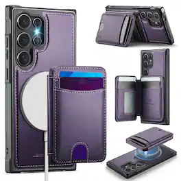 Dteck - Magnetic Case For Samsung Galaxy S26 Ultra Detachable Wallet Card Holder Leather Shockproof Cover - Purple