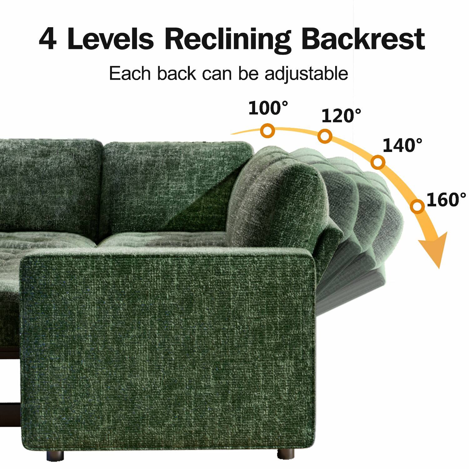 4 Levels Reclining Backrest  
Each back can be adjustable  
100° 120° 140° 160°