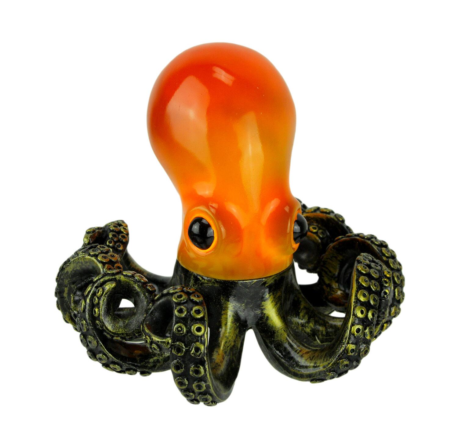 Zeckos - Orange and Antique Bronze Coastal Art Octopus Coiled Tentacles Accent Lamp Small - Red