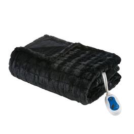 Glintex - 50x70" Heated Faux Fur Throw Blanket with 3 Heat Settings, Auto Shutoff, Safety Overheat Protection and Soft Wires - Black