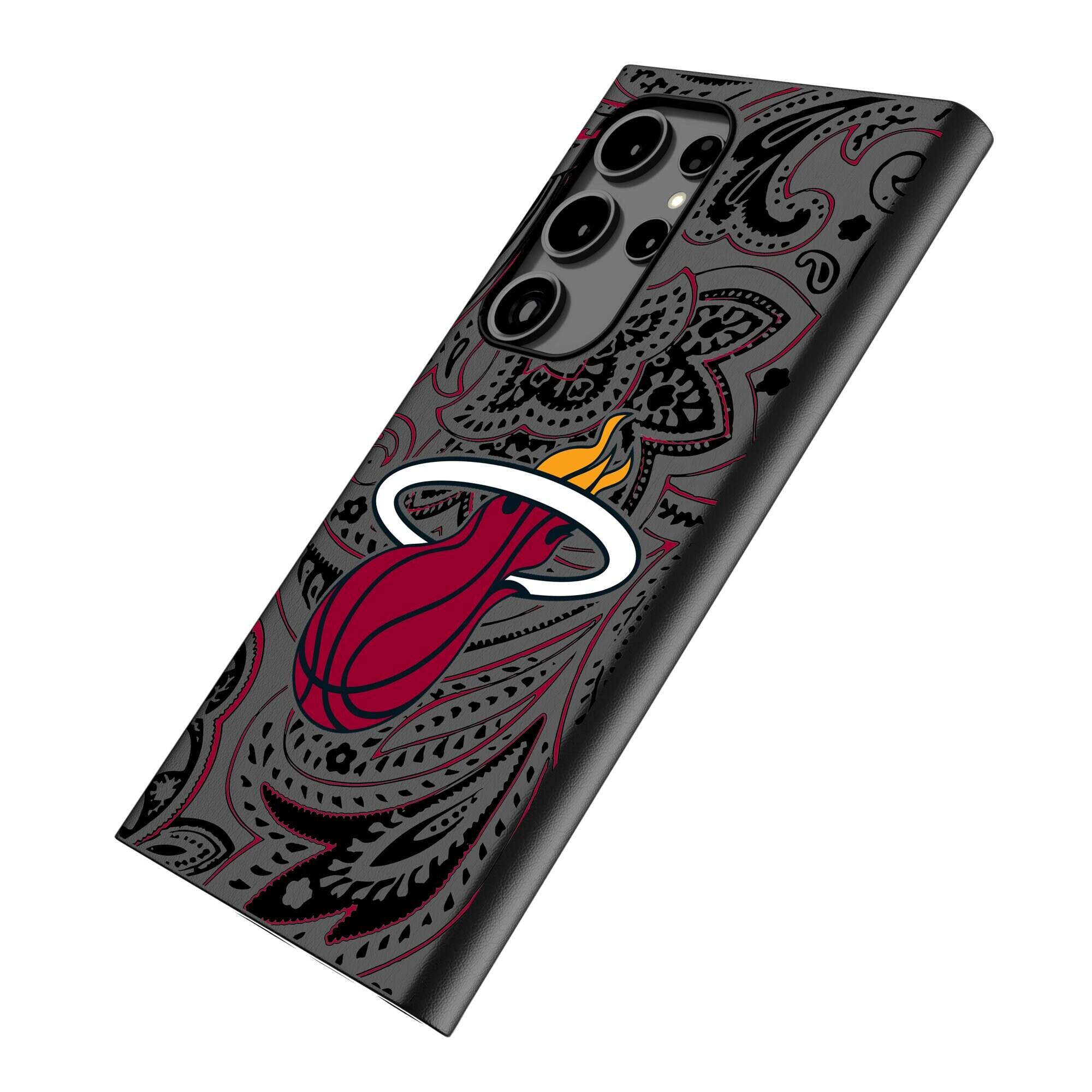 Alt View 1. Keyscaper - Miami Heat Paisley Galaxy Magnetic Bump Case - S24 Ultra - Black.