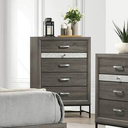 TinyHomie - Contemporary Style 4-Drawers Chest 1pc Metal Legs Acrylic Accent Drawer Handles Finish Bedroom Furniture - Gray
