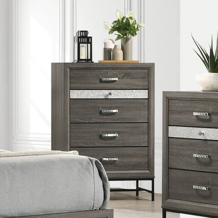 Front. TinyHomie - Contemporary Style 4-Drawers Chest 1pc Metal Legs Acrylic Accent Drawer Handles Gray Finish Bedroom Furniture - Gray.