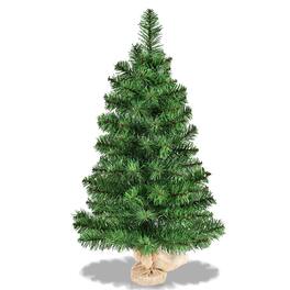 WELLFOR - 3ft Unlit Table‑Top Mini Artificial Christmas Tree, Xmas Tree with Lush Branch Tips for Desk &Burlap‑Base - Green