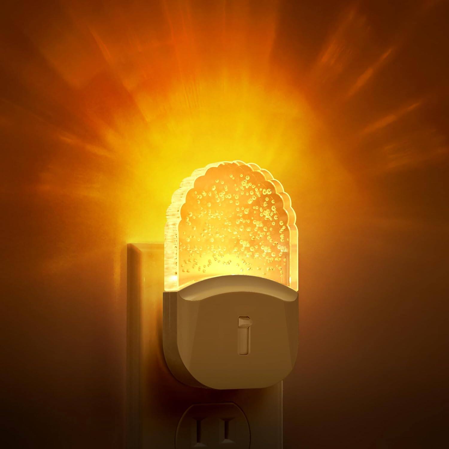 Front. FINEAK - Amber Warm Night Light 1800K, Dusk to Dawn Sensor (2 Pack) - Amber Yellow.