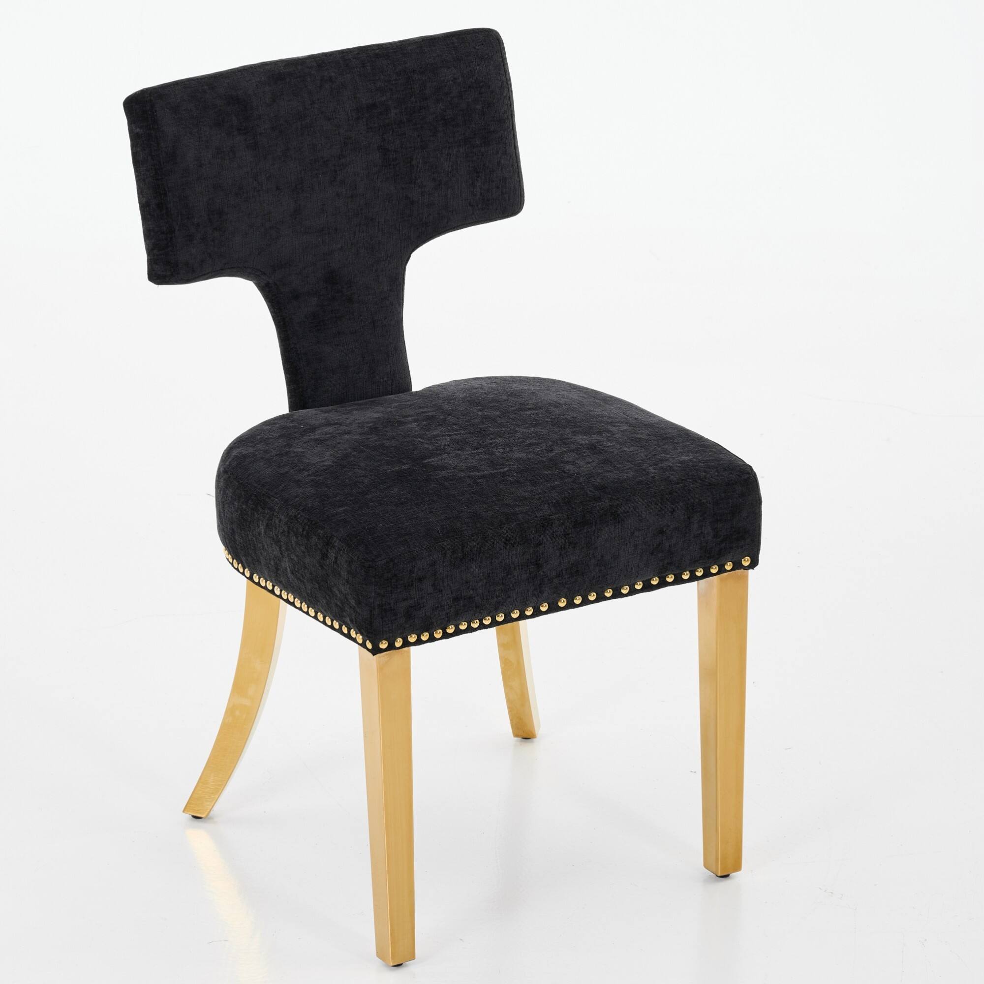 Back. GOODSILO - Modern Upholstered Dining Chairs Set of 2 with Curved Backrest and Stainless Steel Legs - Black.