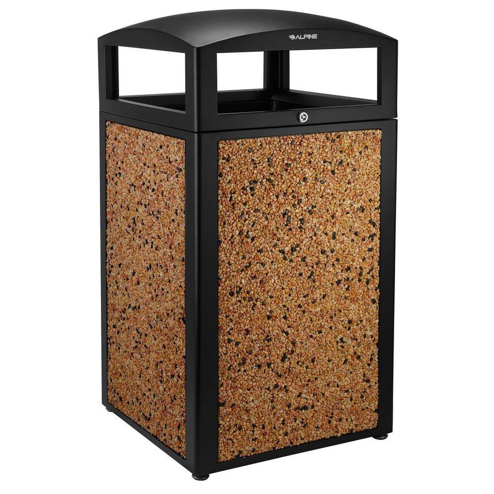 Left. Alpine Industries - 40 Gallon Steel Outdoor Trash Can with Insert Liner and Dome Lid - Stone.