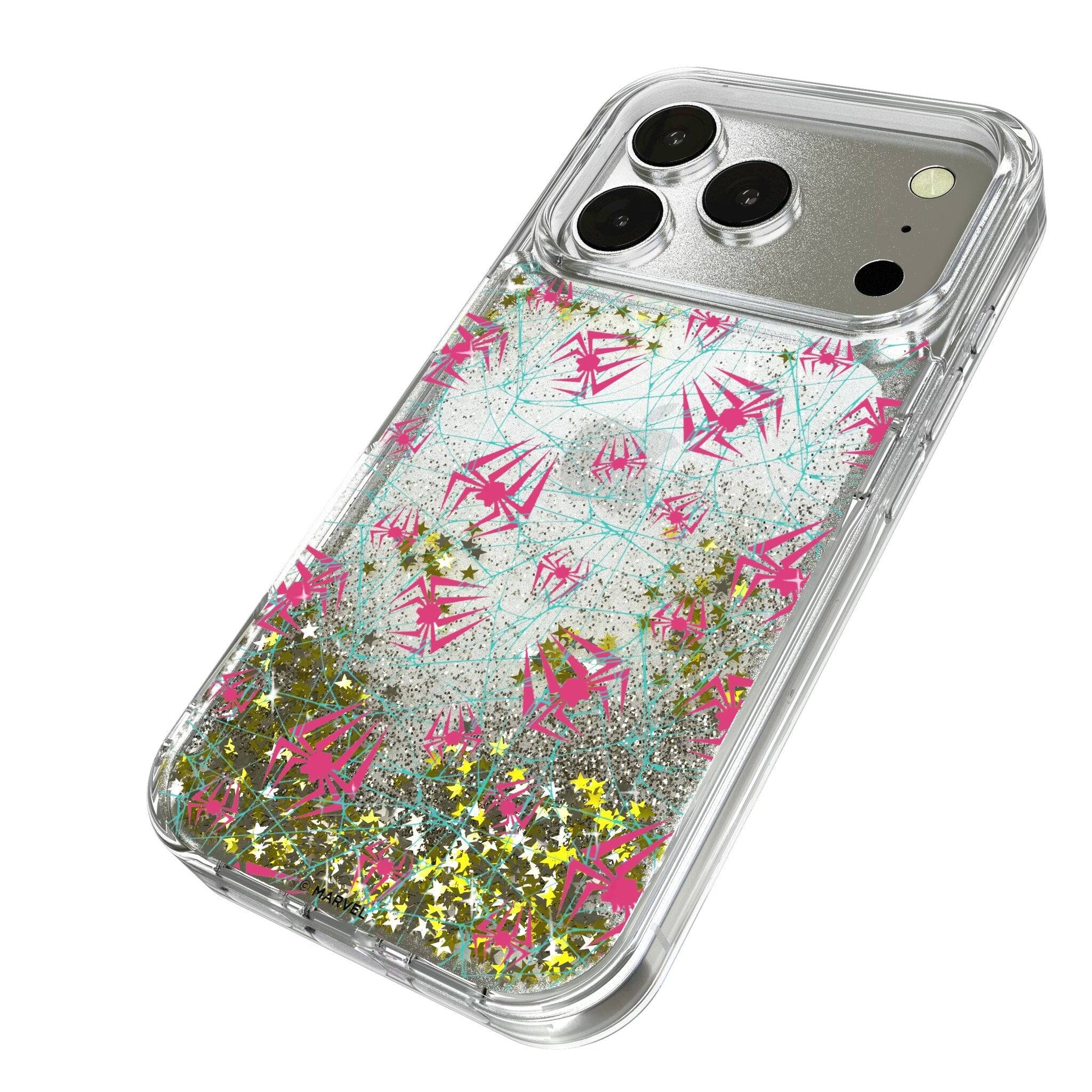 Angle. Keyscaper - Marvel Pattern Glitter Phone Case - Apple iPhone 17 - Spider-Gwen.