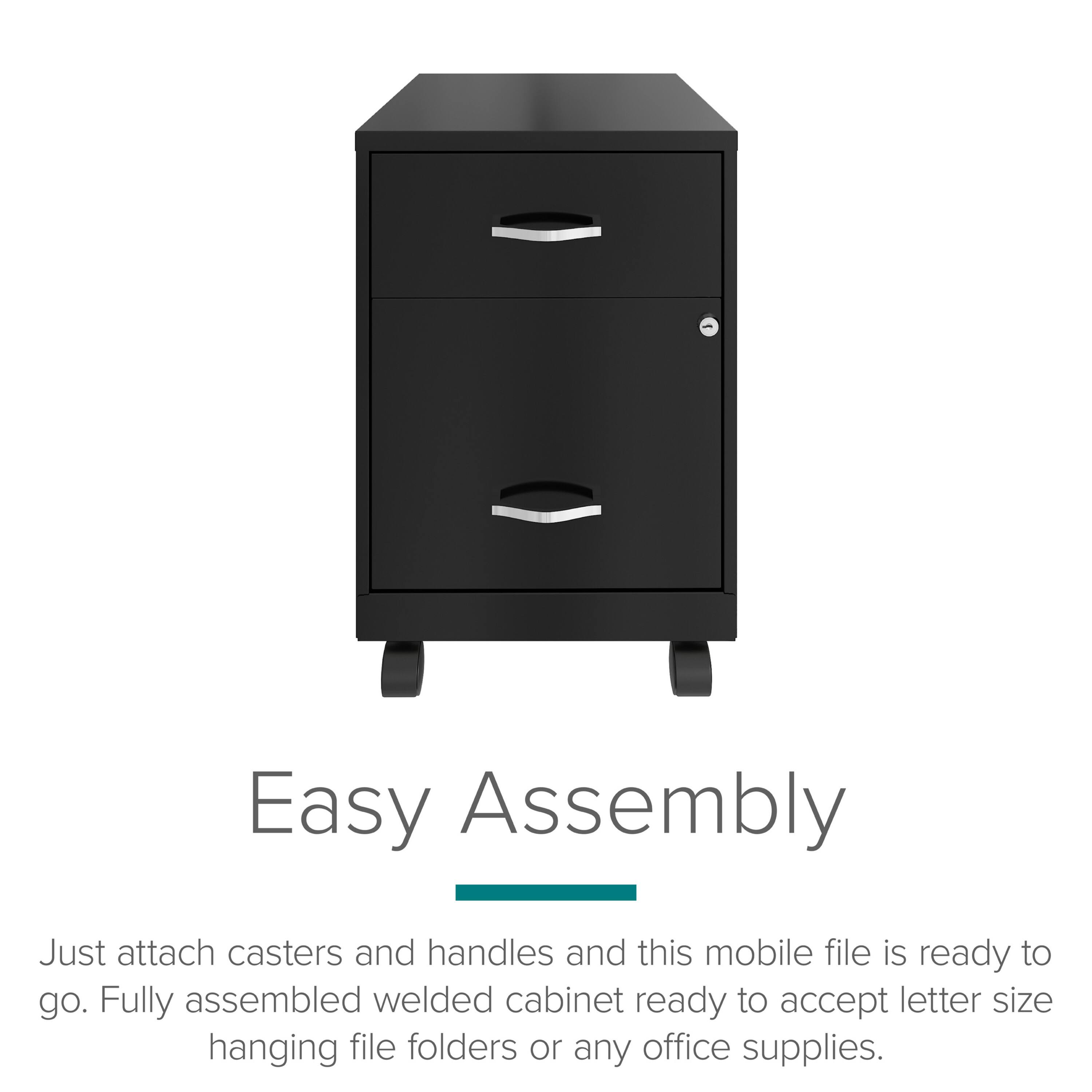 Easy Assembly

Just attach casters and handles and this mobile file is ready to go. Fully assembled welded cabinet ready to accept letter size hanging file folders or any office supplies.