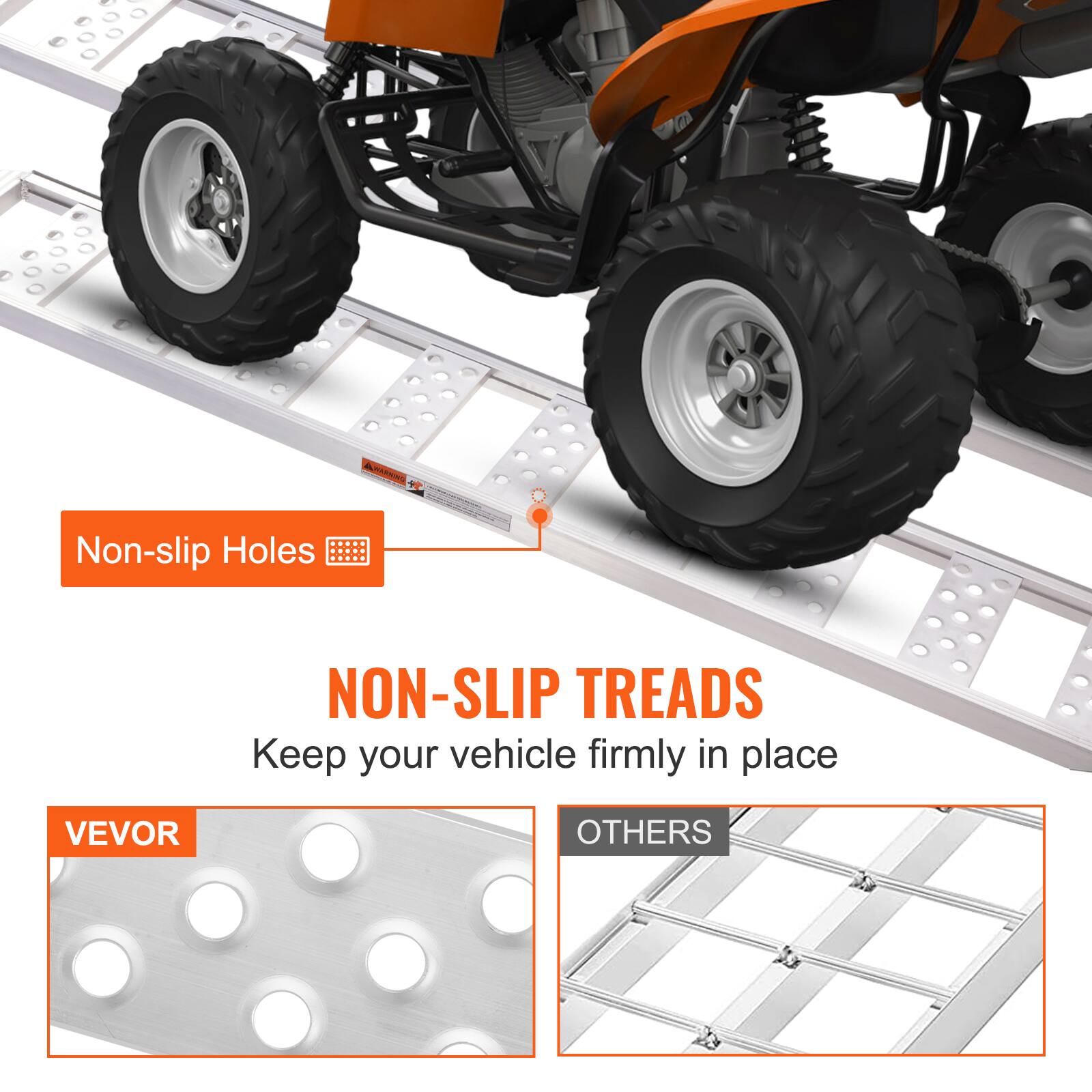 Non-slip Holes  
NON-SLIP TREADS  
Keep your vehicle firmly in place  

VEVOR  
OTHERS