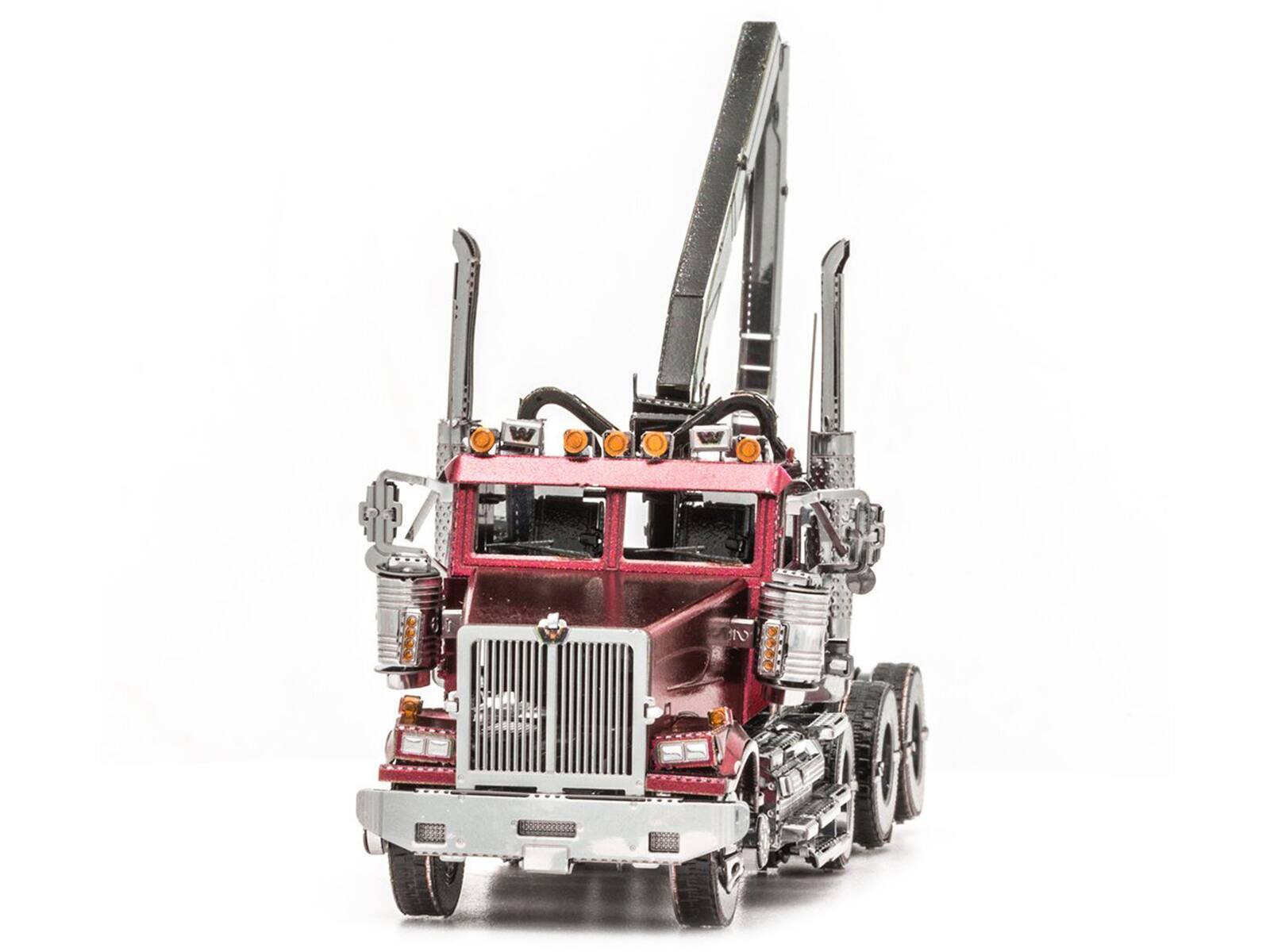 Left. Metal Earth - Model Kit Western Star 4900SF Log Truck Red (Challenging Difficulty) Steel Model by Metal Earth - Red.