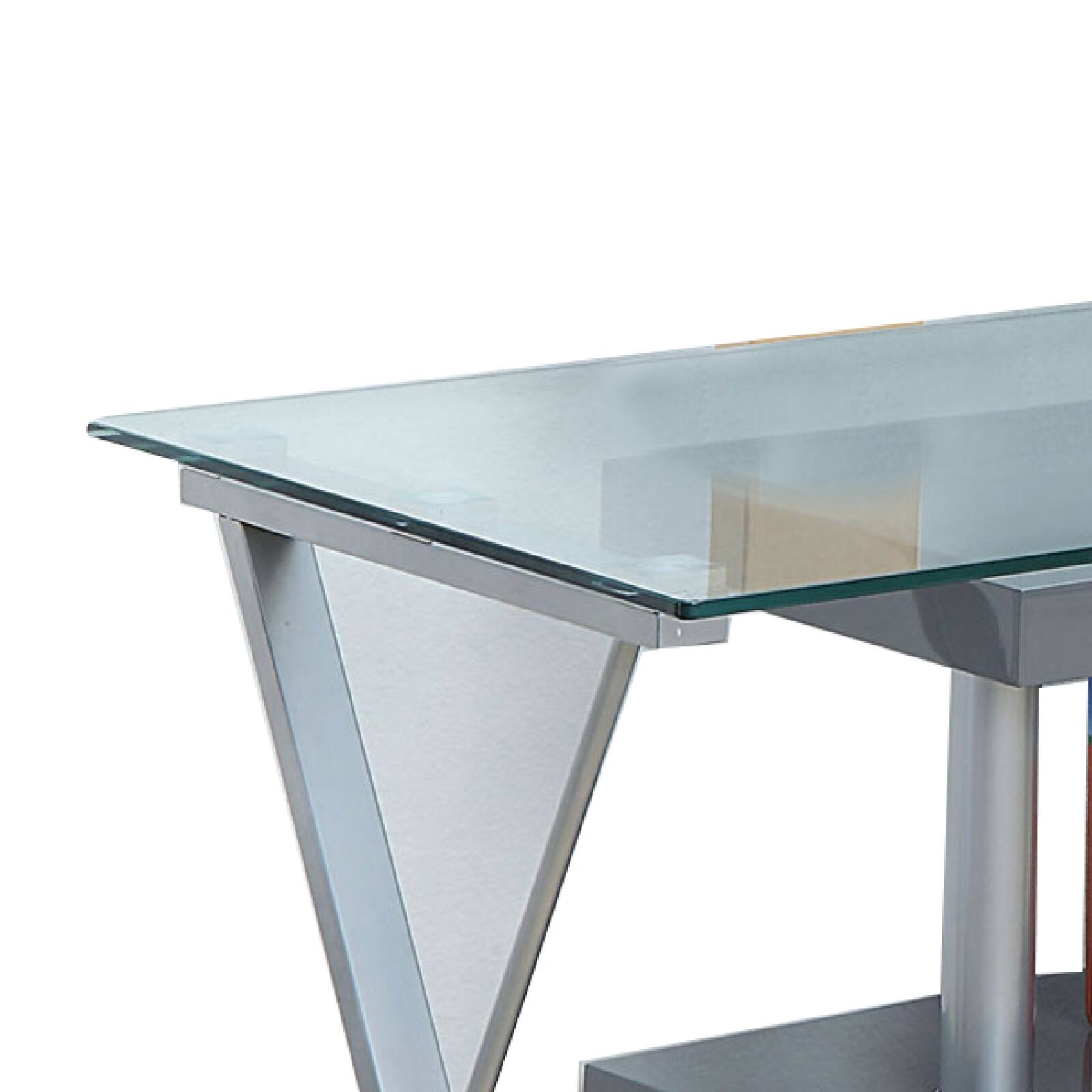 Back. Manhattan Lane - Movable Glass Top Computer Desk with X Shaped Side Panel, Gray and Clear - Gray and Clear.