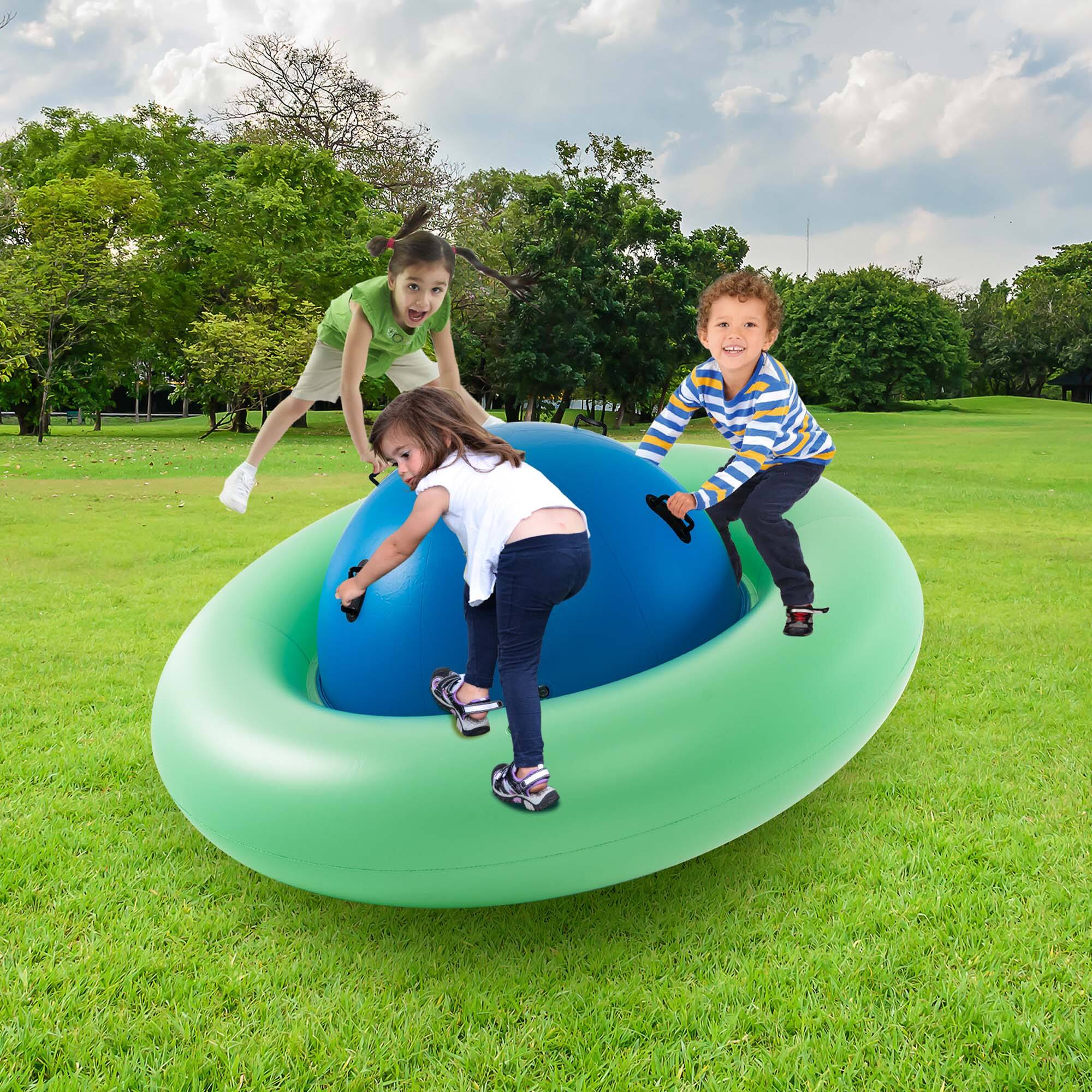 Alt View 1. Costway - Costway 7.5 FT Inflatable Dome Rocker Bouncer with 6 Handles Fun Outdoor Game for Kids - Green & Blue.