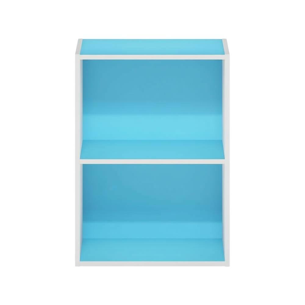 Back. FurniFact - Light Blue 2-Tier Open Shelf Bookcase with Wooden Construction - Light Blue/White.