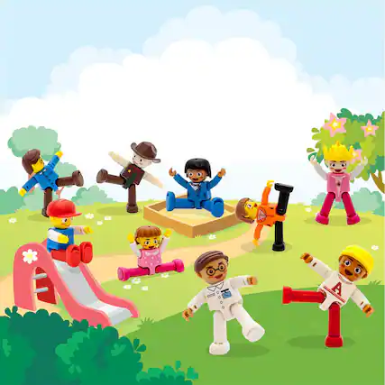 Front. PicassoTiles - PICASSO-TILES 16PC Magnetic Character Figures Expansion Set, Little People for Magnet Tile Building, STEM Toy.