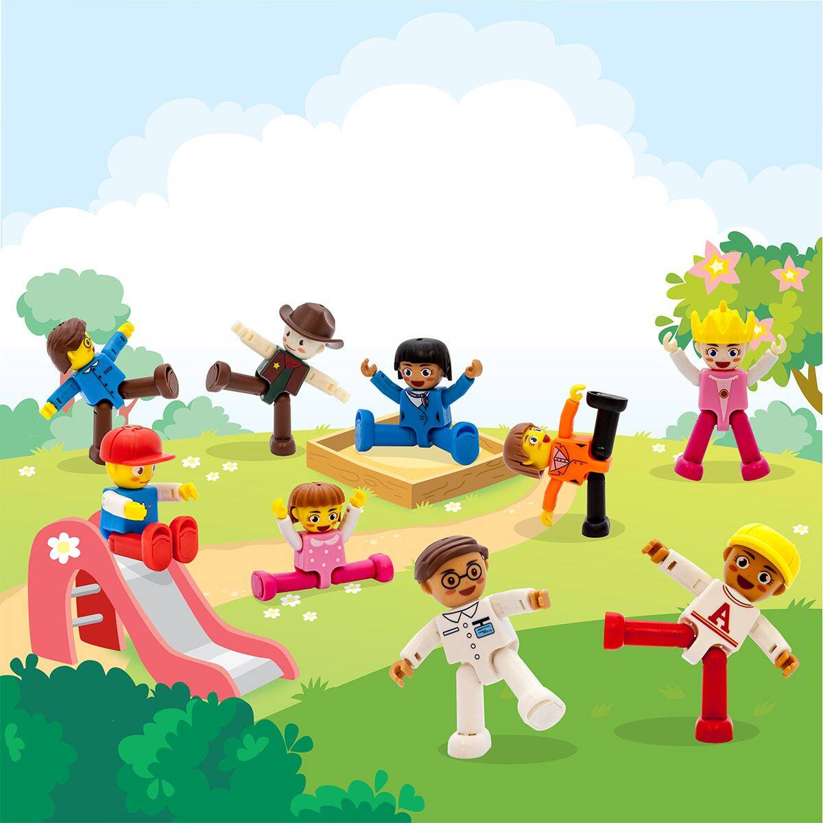 Front. PicassoTiles - PICASSO-TILES 16PC Magnetic Character Figures Expansion Set, Little People for Magnet Tile Building, STEM Toy.