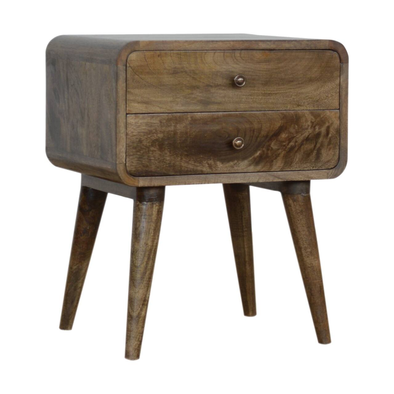 Left. Artisan Furniture - Artisan Furniture Solid Wood Curved Classic Grey Washed nightstand - Grey Washed.