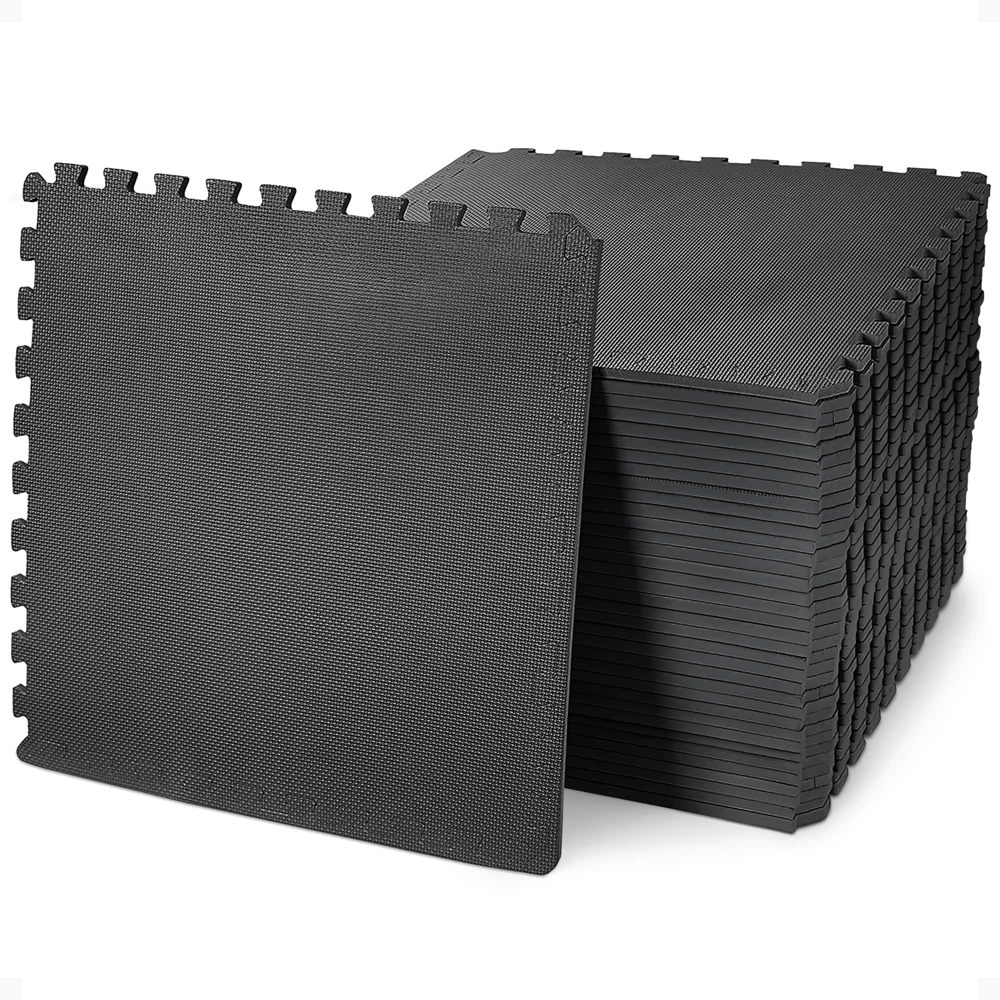 BalanceFrom Fitness - 144 Sq Ft Interlocking EVA Foam Exercise Mat Tiles - Black