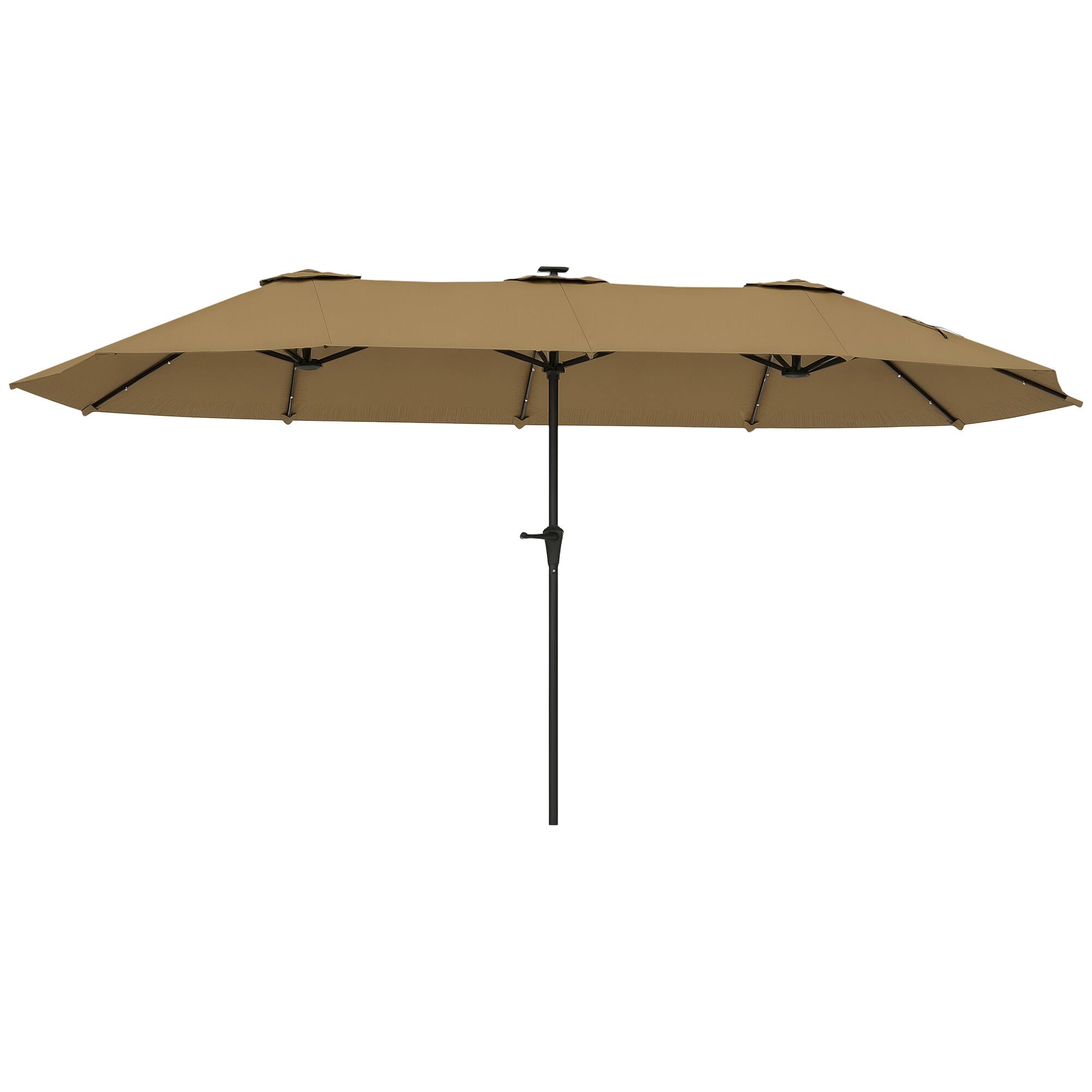 Outsunny - 13ft Large Patio Umbrella with Solar Lights, Rectangular Double-Sided Outdoor Market Umbrella with Crank Handle - Khaki