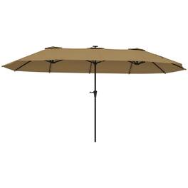 Outsunny - 13ft Large Patio Umbrella with Solar Lights, Rectangular Double-Sided Outdoor Market Umbrella with Crank Handle - Khaki