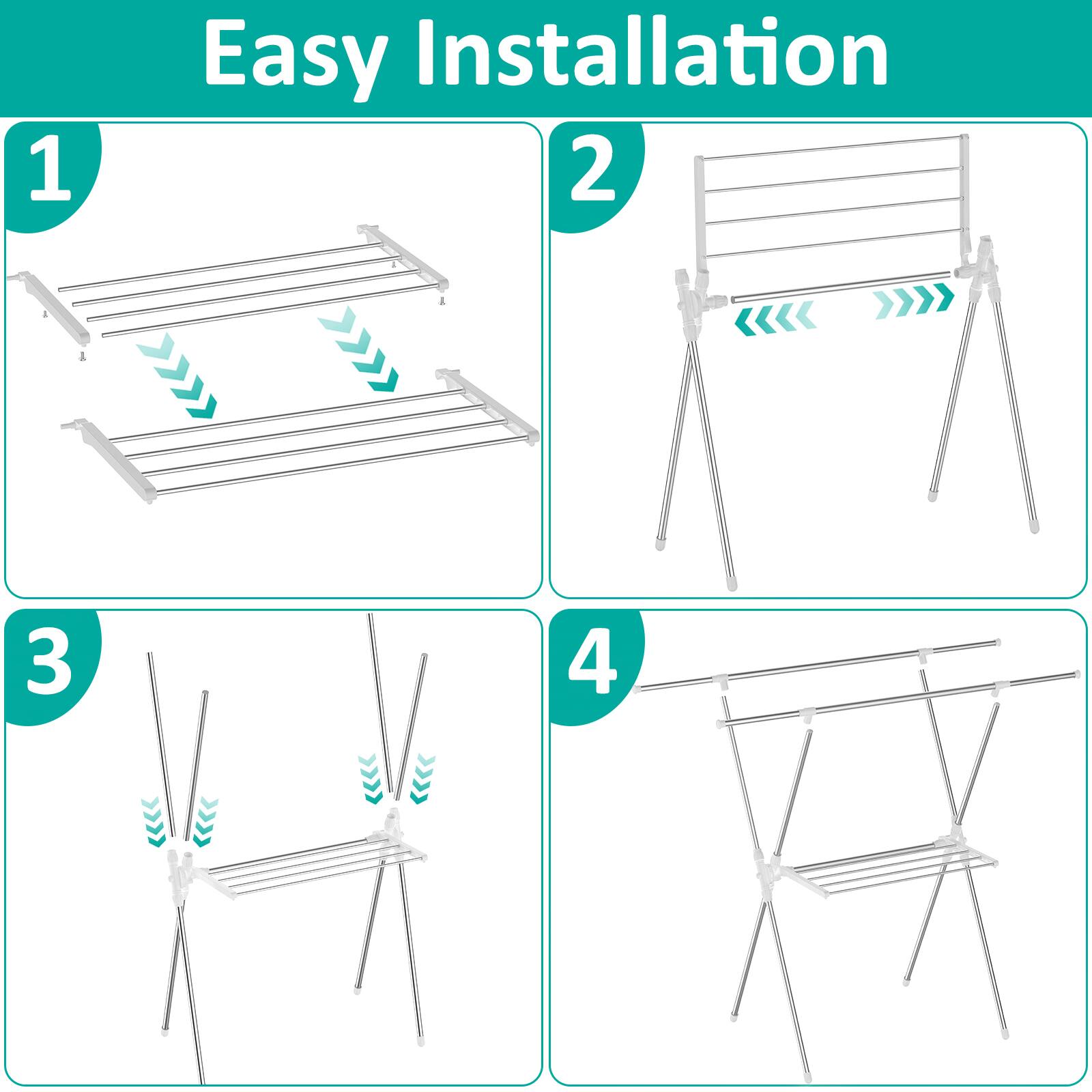 Easy Installation

1. Assemble the frame.
2. Attach the legs.
3. Connect the crossbars.
4. Final assembly.