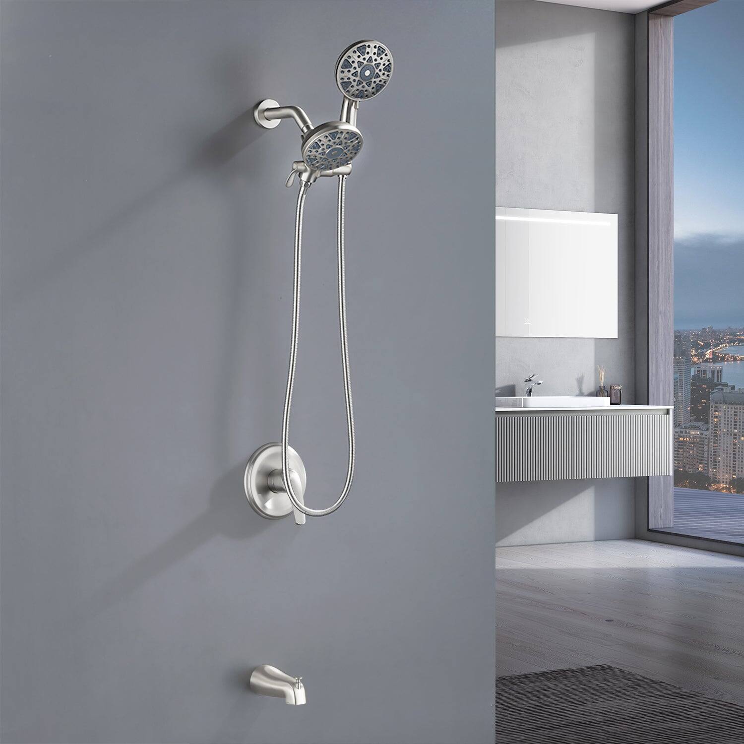 Alt View 2. Boyel Living - Brushed Nickel Shower Set with Pressure Balance Valve 6 Function Dual Shower Heads and Tub Spout - Brushed Nickel.