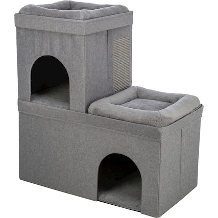 Front. TRIXIE - Crazy Cube Stackable Cat Condo with Sisal Scratching Surface, Cozy Hideaway - Gray.