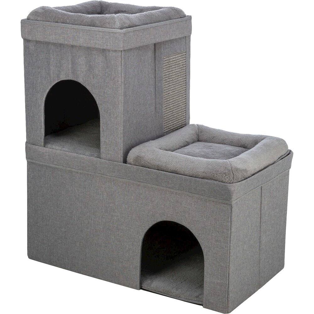 Front. TRIXIE - Crazy Cube Stackable Cat Condo with Sisal Scratching Surface, Cozy Hideaway - Gray.