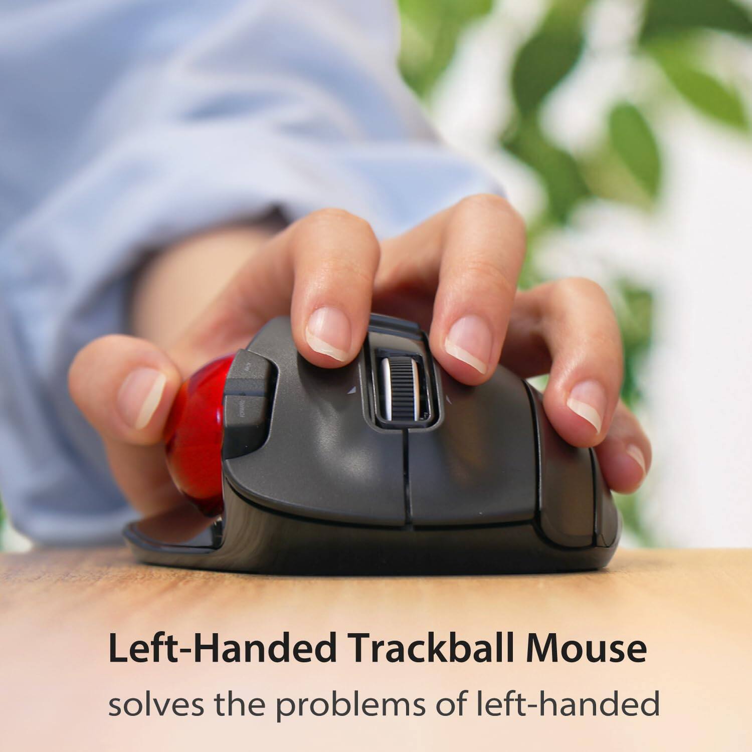 Left-Handed Trackball Mouse  
solves the problems of left-handed