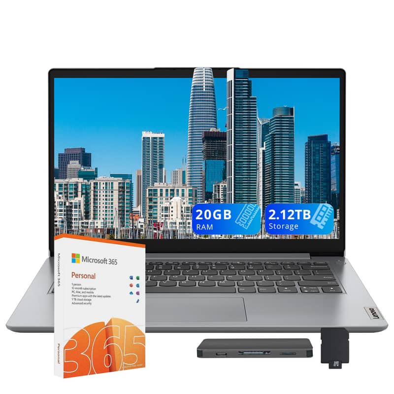 Lenovo - Ideapad 1i 14" HD Laptop,Intel Celeron N4500,20GB RAM,128GB eMMC+1TB SSD+1TB Dock,1 Year Office 365,Win 11 - Gray