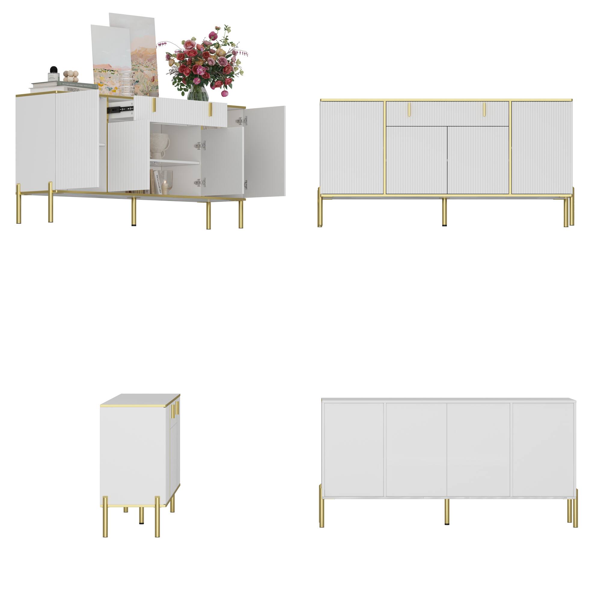 Angle. FUFU & GAGA - FUFU&GAGA Textured Buffet Cabinet: Smart Storage for Modern Interiors - White.