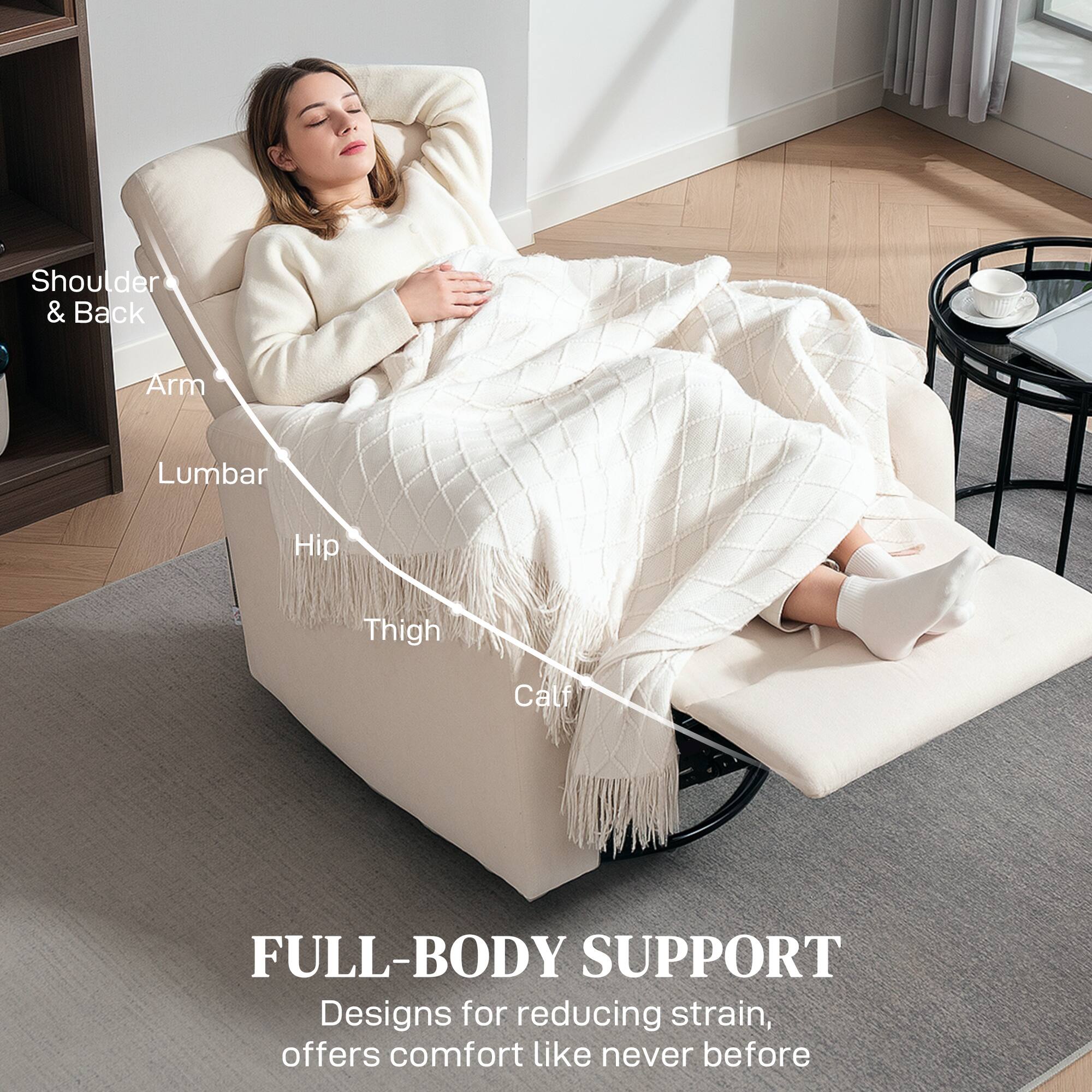 FULL-BODY SUPPORT, Shoulder & Back, Arm, Lumbar, Hip, Thigh, Calf, Designs for reducing strain, offers comfort like never before