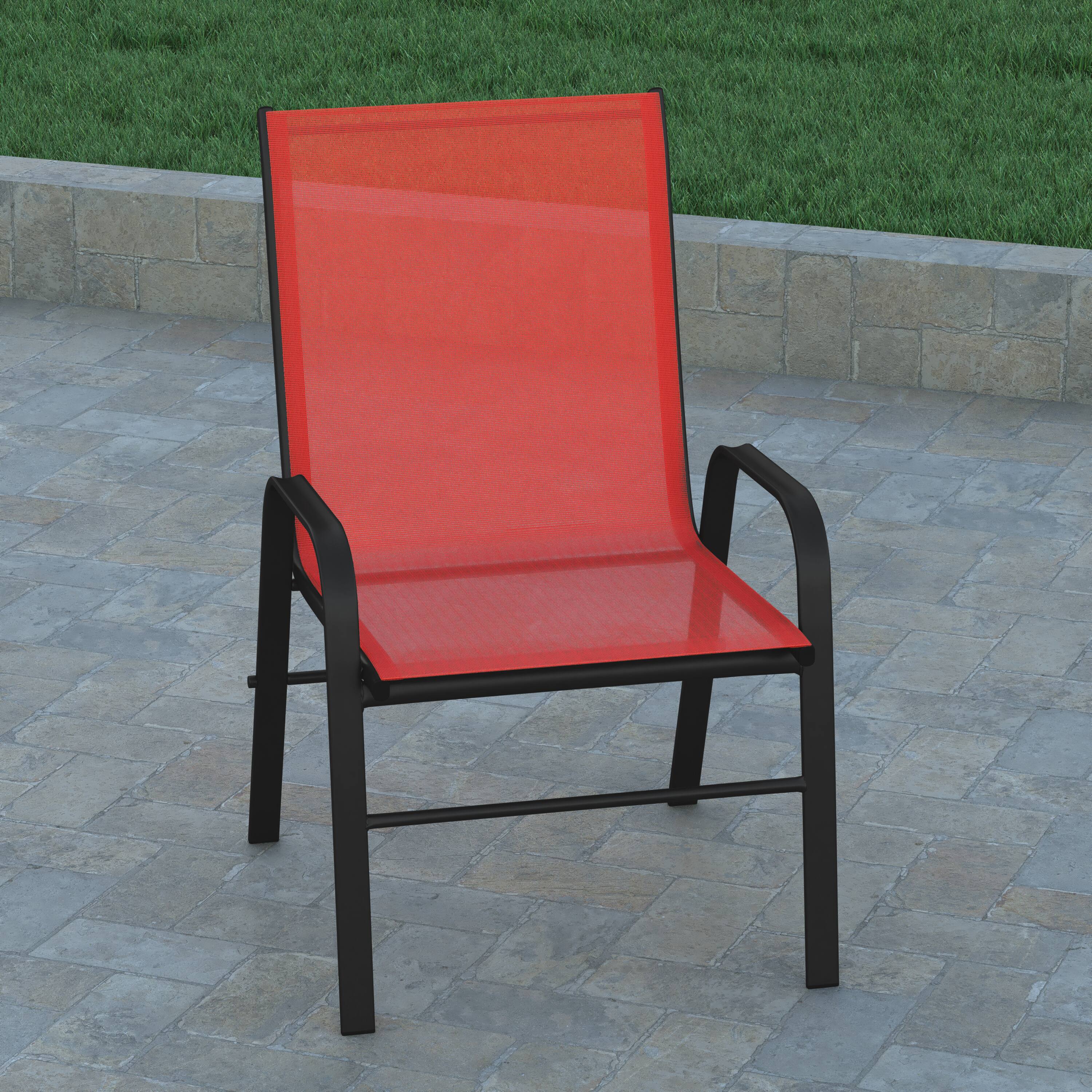 Alt View 5. Emma + Oliver - 4 Pack Outdoor Stack Chair with Flex Comfort Material - Patio Stack Chair - Red.